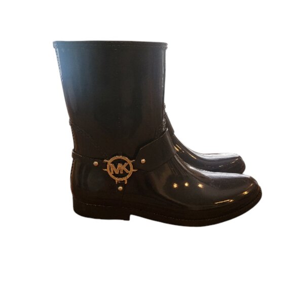 Michael Kors FULTON HARNESS Black Rain Bootie Ankle Boots - Picture 1 of 12